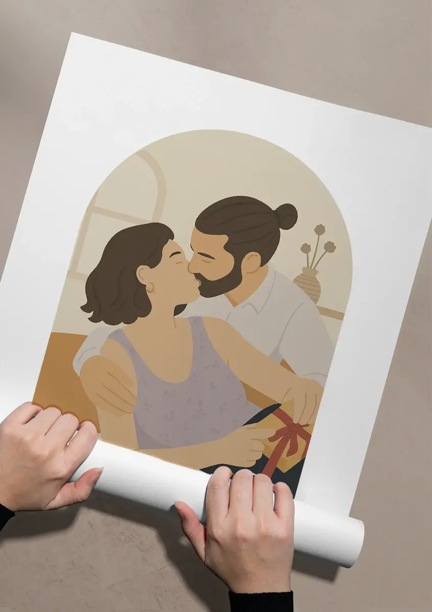 Affiche couple personnalisee enroulee