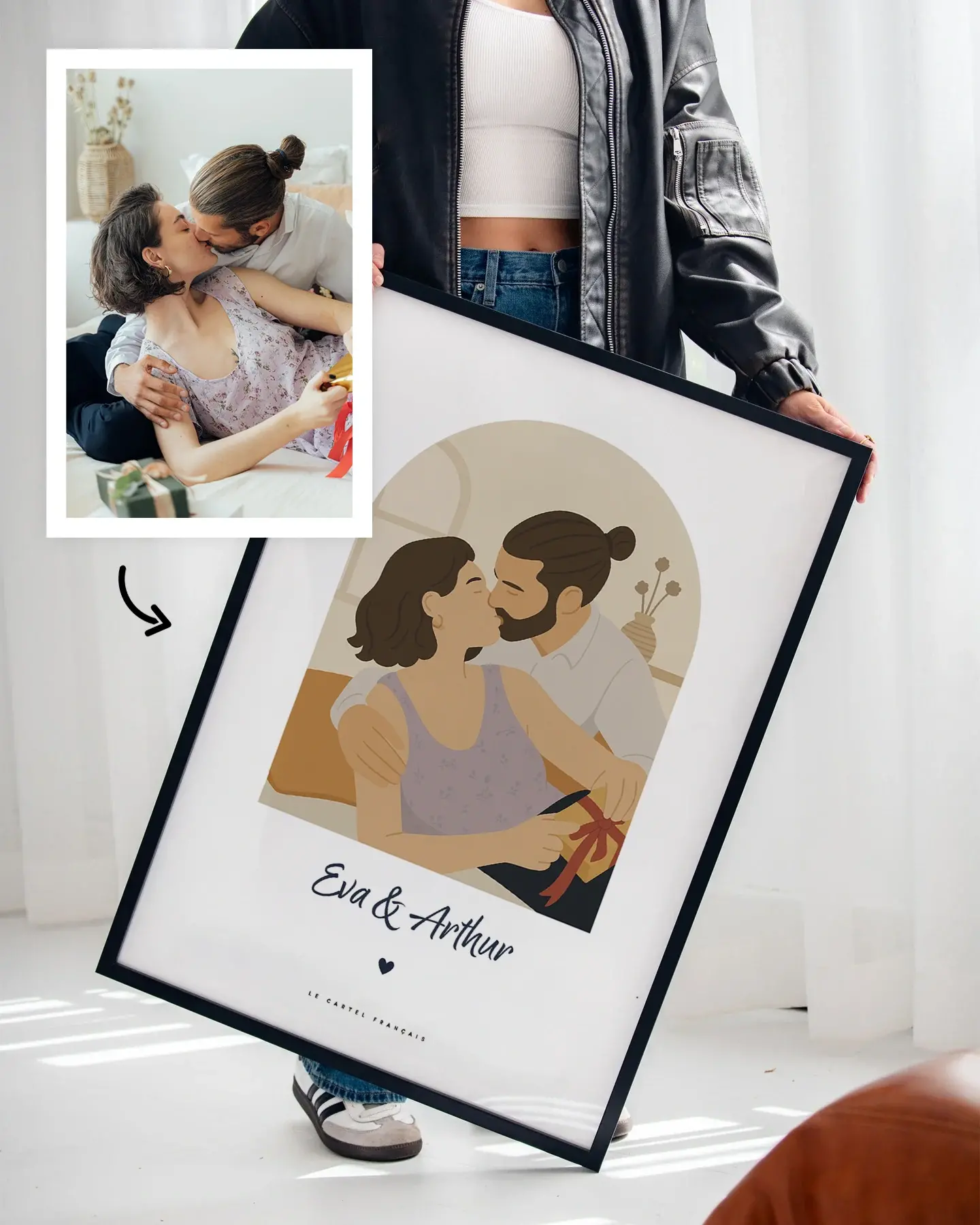 Affiche couple personnalisee minimaliste