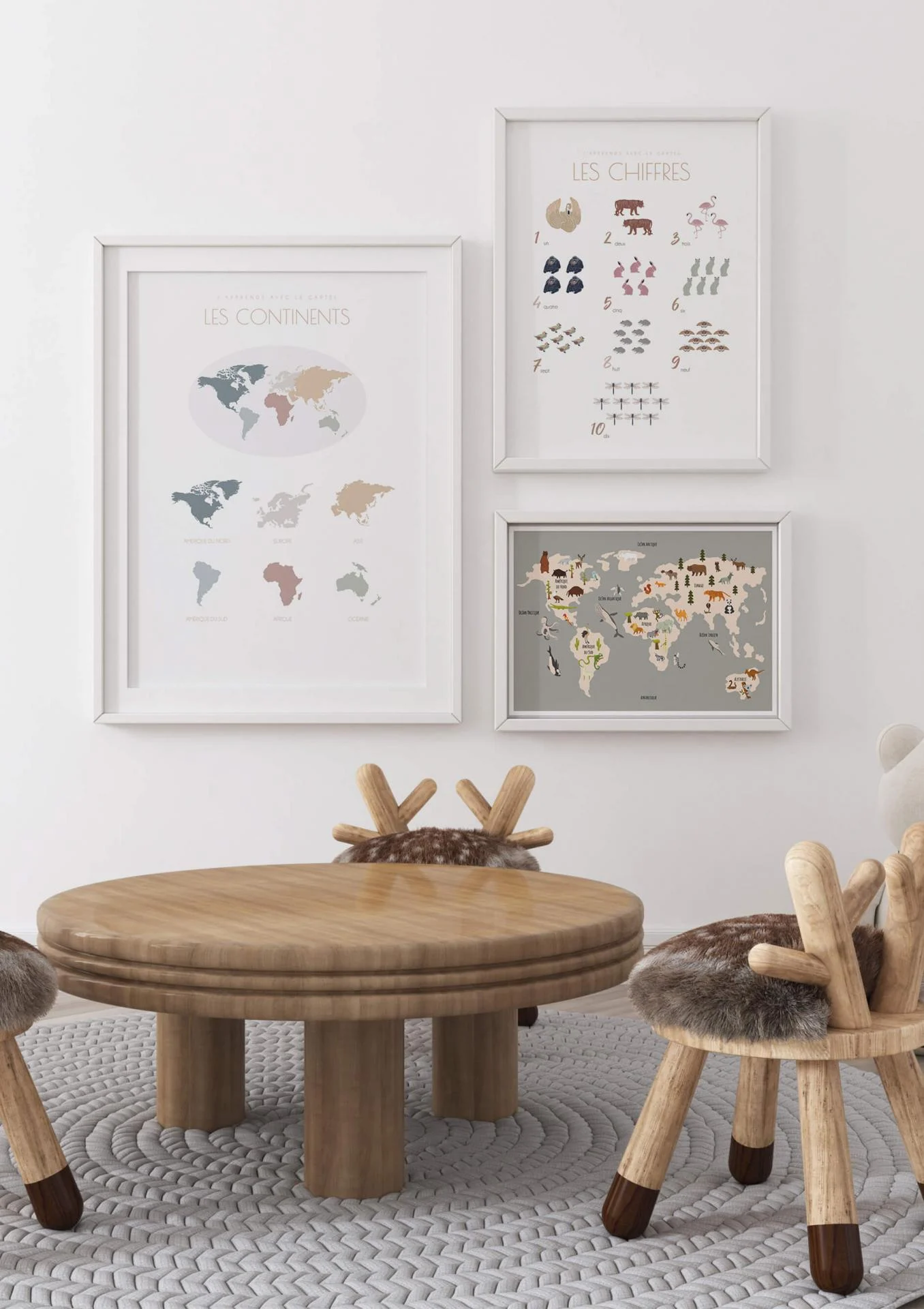 Affiche enfant les continents chiffres 3