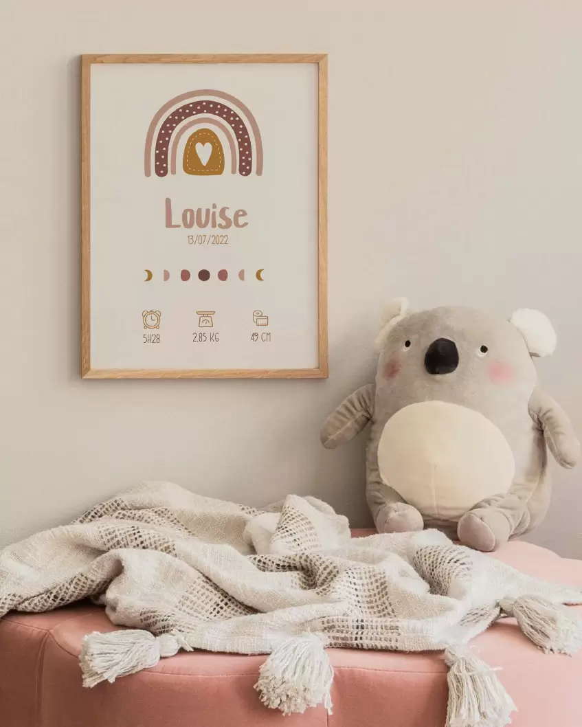Affiche naissance boho arc en ciel 2