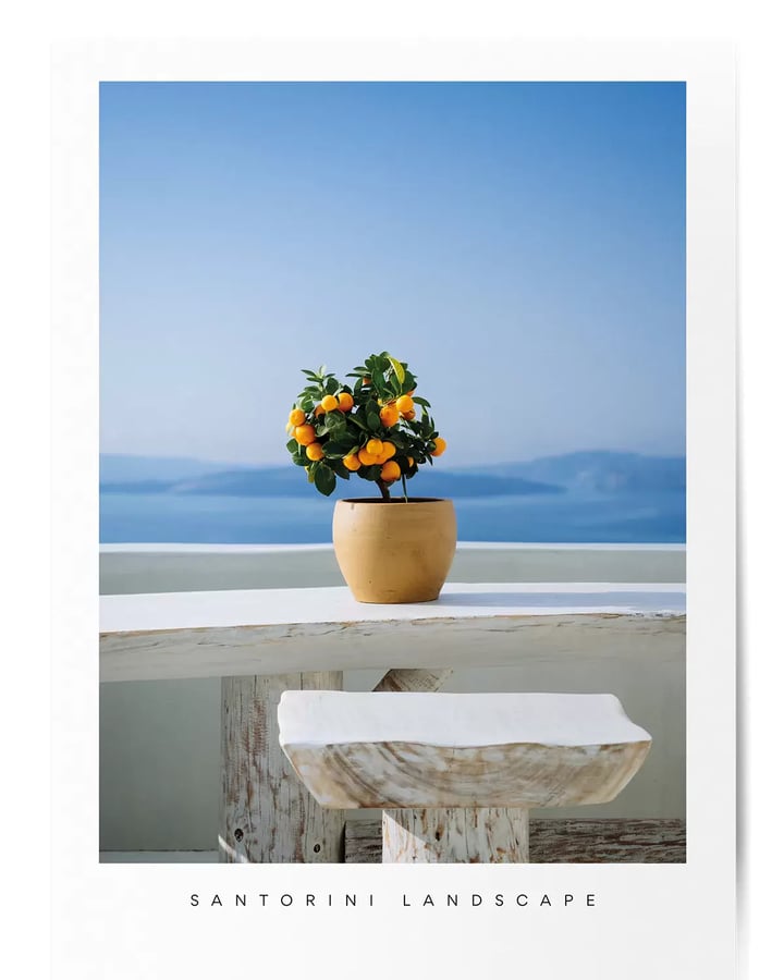 L’affiche Santorini Landscape posée à plat, avec une légère ombre