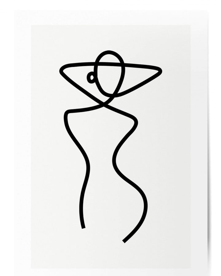 L’affiche silhouette minimaliste : la femme aux bras relevés, tracée d’un trait noir sur fond blanc cassé