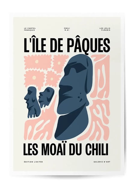 Affiche L’île de Pâques, les moaï