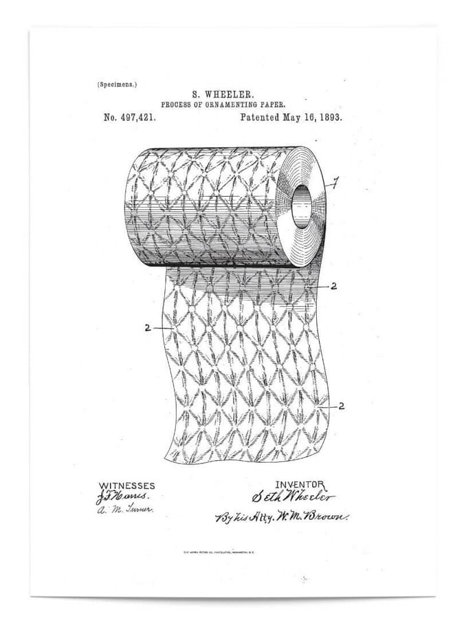 Détail de l’affiche : le rouleau de papier toilette et son motif de losanges, dessiné à l’encre