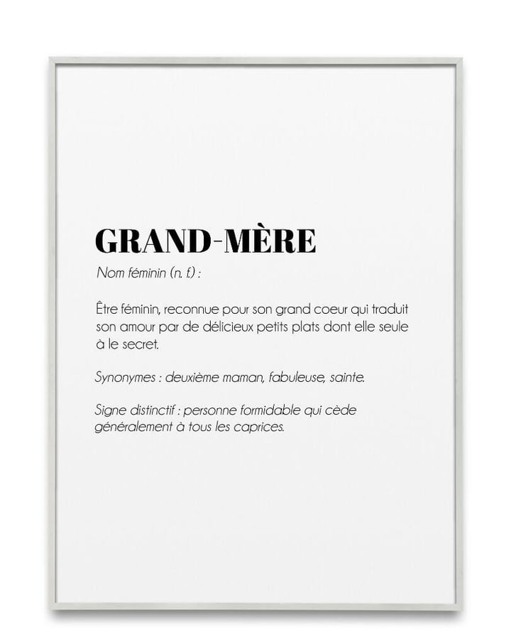 L’affiche Définition Grand-mère dans un cadre clair, sur fond blanc