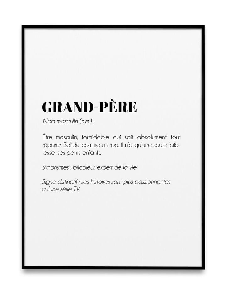 L’affiche Définition Grand-père dans un cadre noir, sur fond blanc