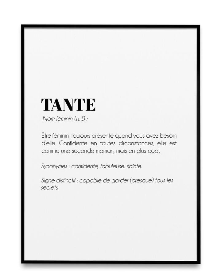 L’affiche Définition Tante dans un cadre noir, sur fond blanc