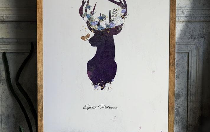 Affiche Expecto Patronum, le cerf de Harry Potter en fleurs