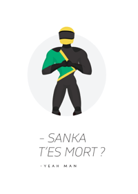 Affiche Sanka t’es mort, le bobeur de Rasta Rocket en dessin minimaliste
