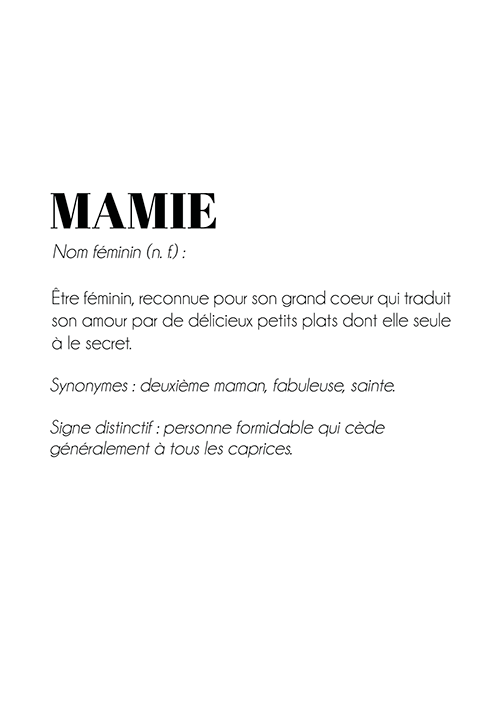 Affiche Définition Mamie - Poster à offrir à une grand-mère